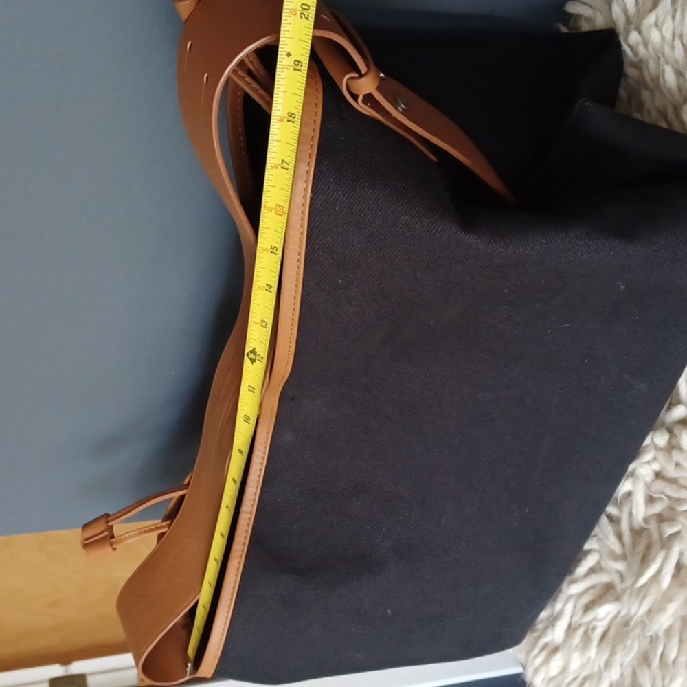 Canvas Tote Bag with Tan Leather Trim - Women's Shoulder Bag - Picture 12 of 16